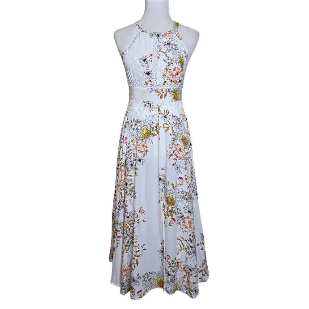 Jaase White Floral Halter Neck Maxi Dress